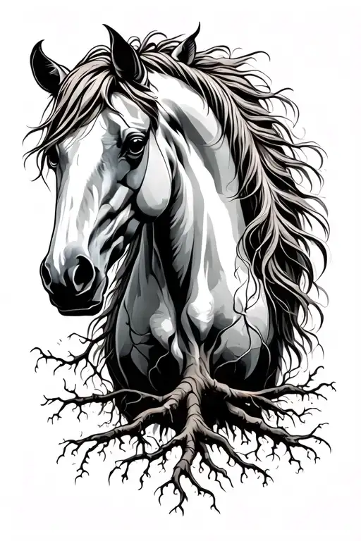 Pale Horse With Roots Growing