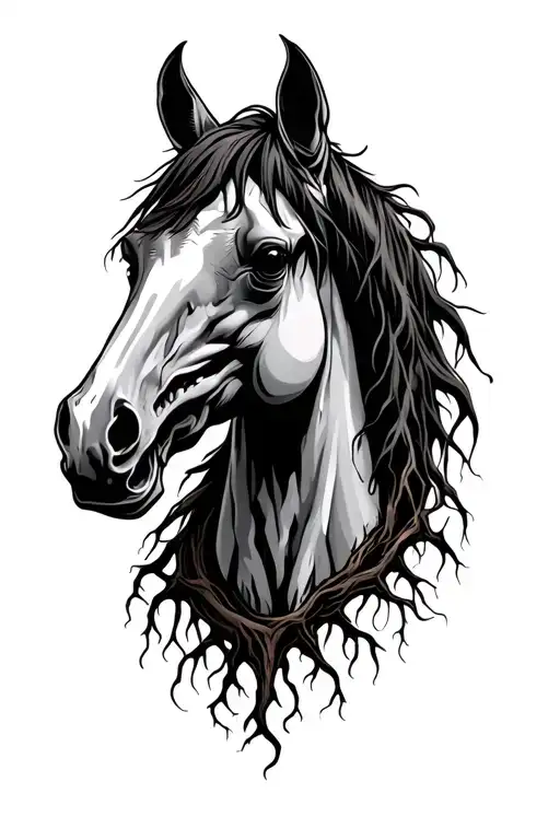 Undead Horse Head With Roots