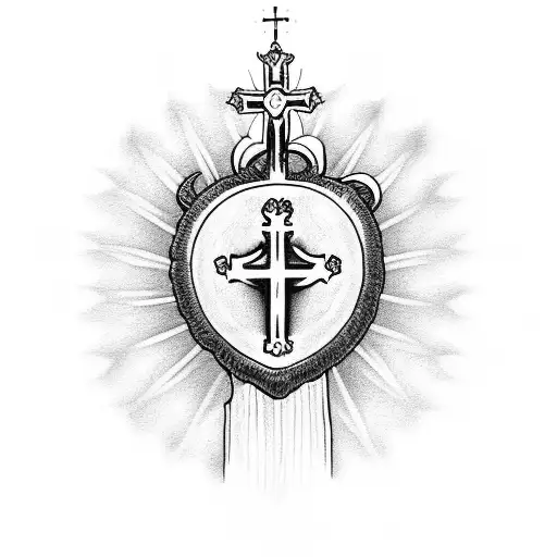 Sacred Heart With A Rosary And Holy Light