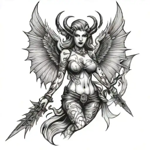 Woman With Three Daggers With Demon Wings