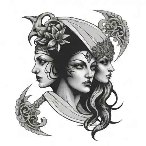 Sketch Of A Tattoo With Themis And Hecate