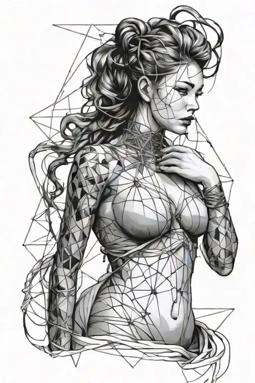 Beautiful Women In Shibari Realism And Geometric Surrounding