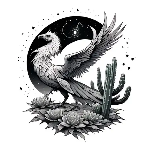 Phoenix Rising With Cactus Aquarius Constellation