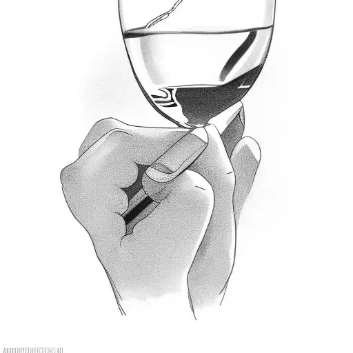 A Black And Grey Portrait Of A Person Reading With A Wine Glass In Hand