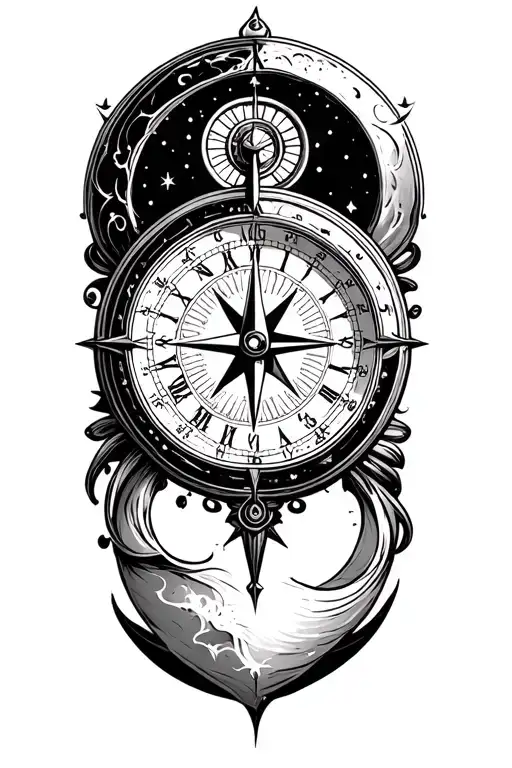 Compass Moon Clock Surrounded