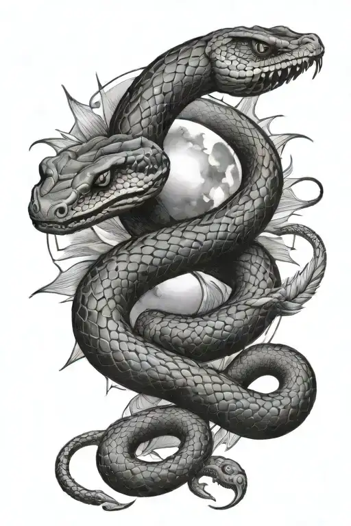Snake With Moon And Sun