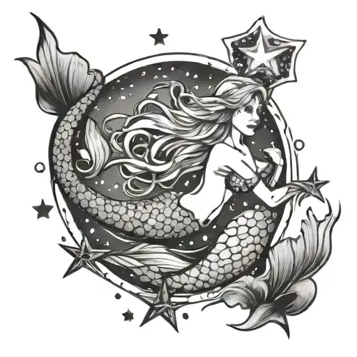 A Mermaid Swimming Through Stars