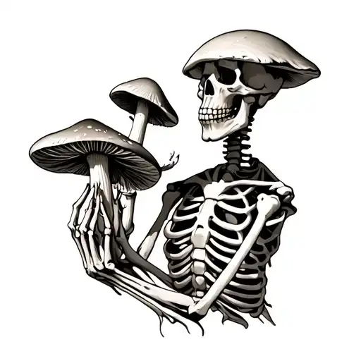 Skeleton Holding Magic Mushroom