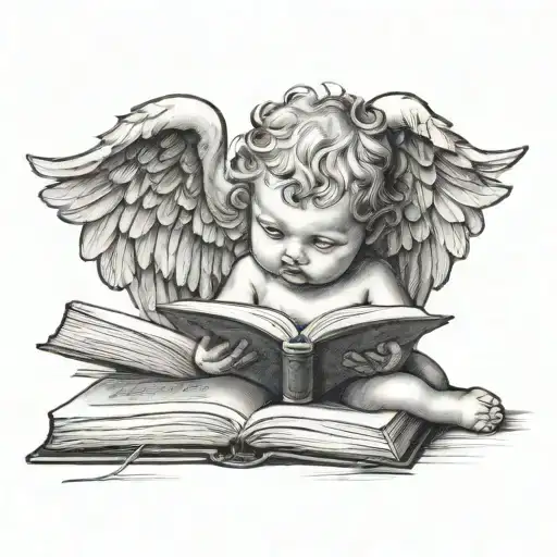 Baby Angel With Book Open In Front
