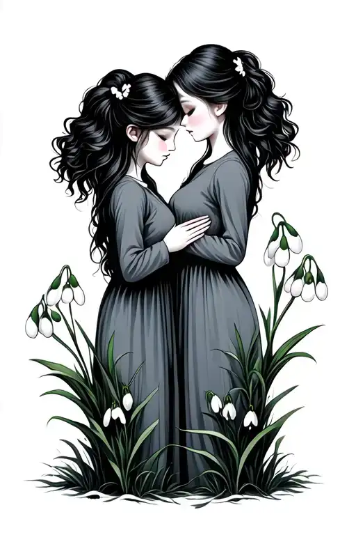 A Snowdrop Flower Siluette Twin Sisters Support Each Other