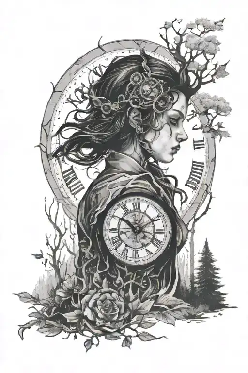 Clock Eye Woman Walking In Woods Surrounded