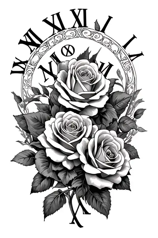 Roman Numerals And Roses Intertwined