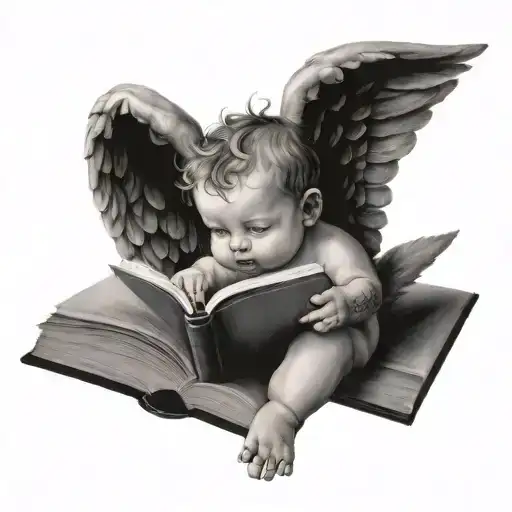 Baby Angel Holdin Book Open In Front