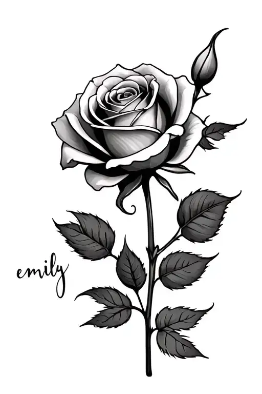 Rose With Emily Written As Stem