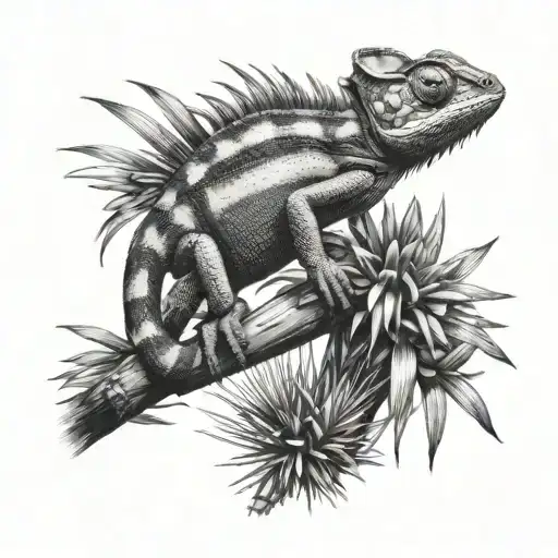 Chameleon On A Yucca Plant