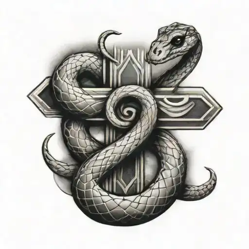 A Cross Wrapped Around A Snake