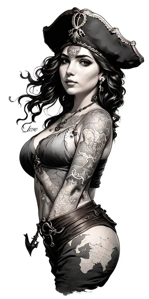 Female Pirate And Naval Map Symbolizing The Client's Love