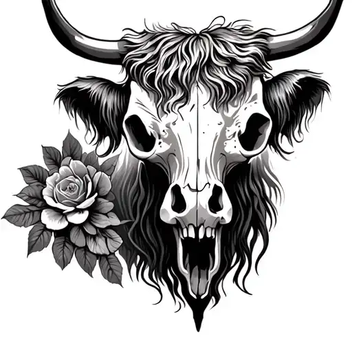 Highland Cow Skull With Flowers