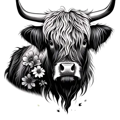 Highland Cow With Flowers