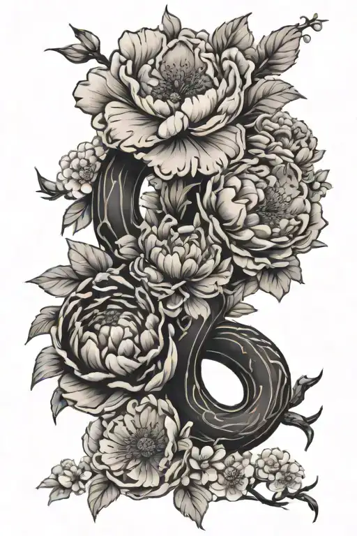 Cherry Blossom And Peony And Capricorn Sign