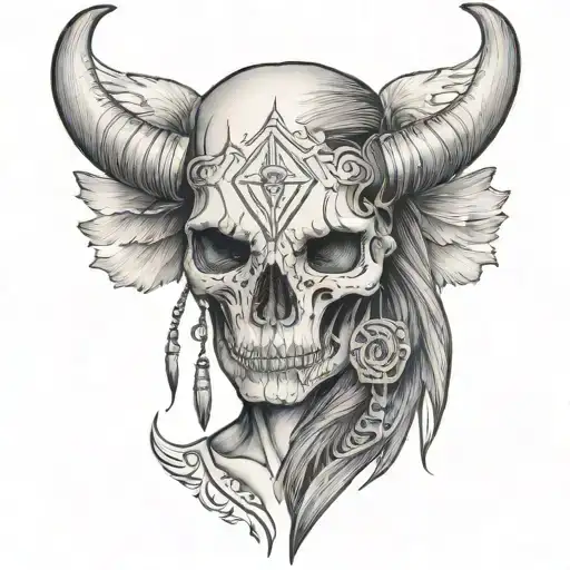 Half Bison Skull With Other Half Native Woman Face