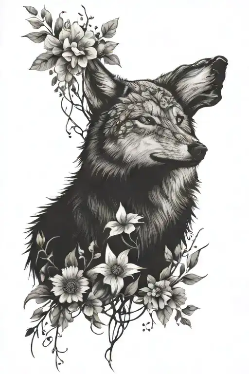 Wild Flowers With Wolf Face Inside