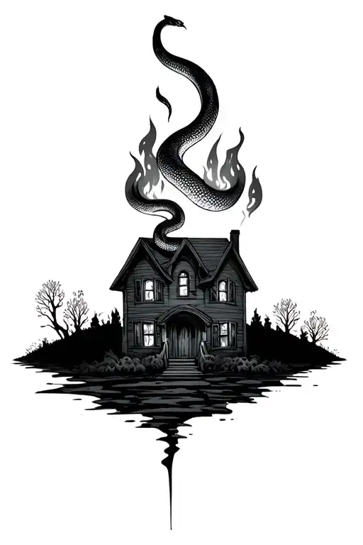 Burning House With Snake Inside