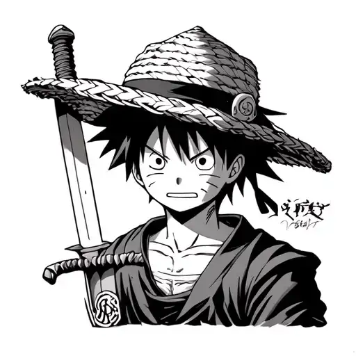 Luffy Straw Hat With Dragon Ball With Ichigo Sword And Naruto Headband