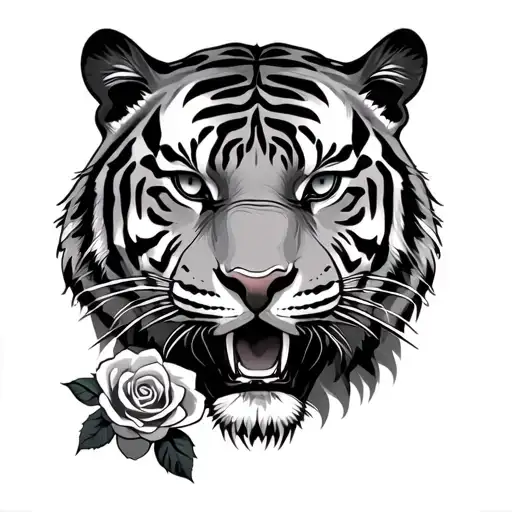 A Tiger With A Rose In Its Mouth