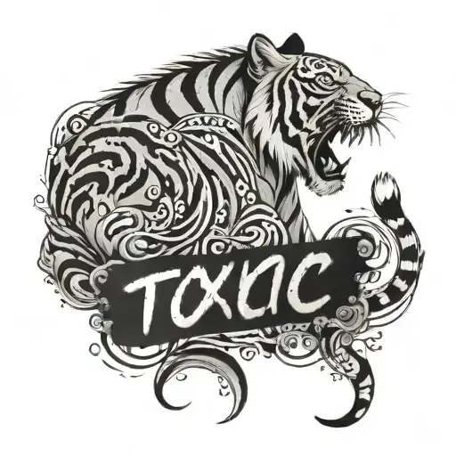 Tiger Back Shoulder Saying Toxic Desire Addiction