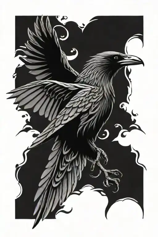 Norse Knot Design Raven Flying