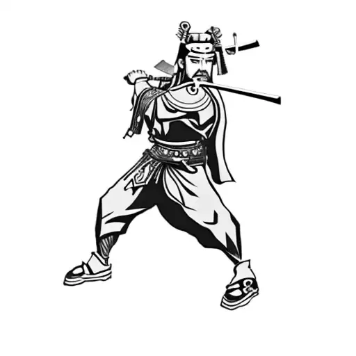 A Samurai With Mountains Behind Him