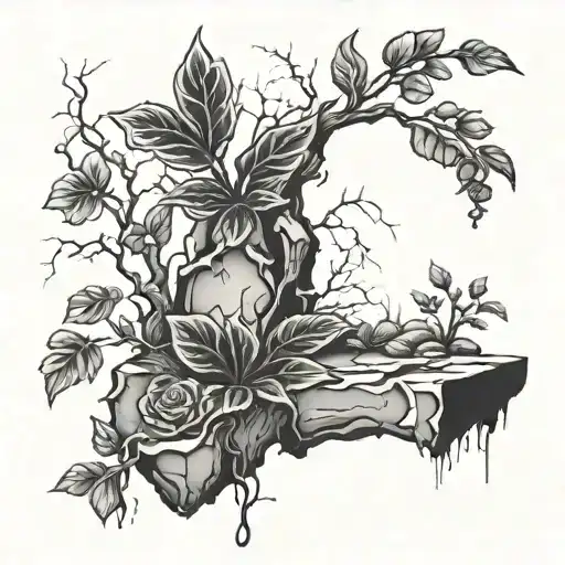 Life Will Out Style Tattoo Black And White Plants Growing Out Of Cracked Concrete Intertwined