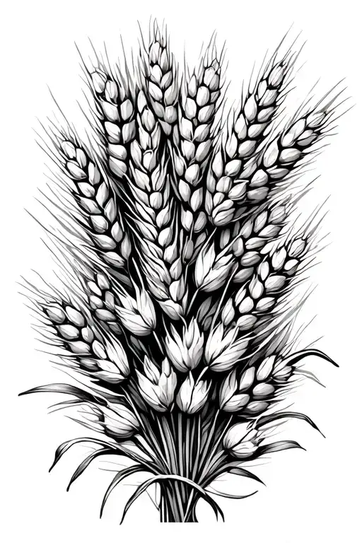 Wheat Floral Herb Bouquet Fine Line