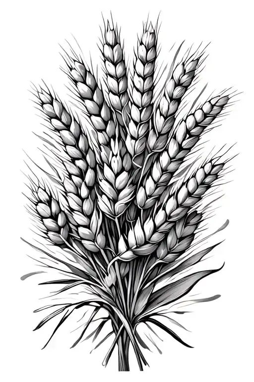 Wheat Floral Herb Bouquet Fine Line