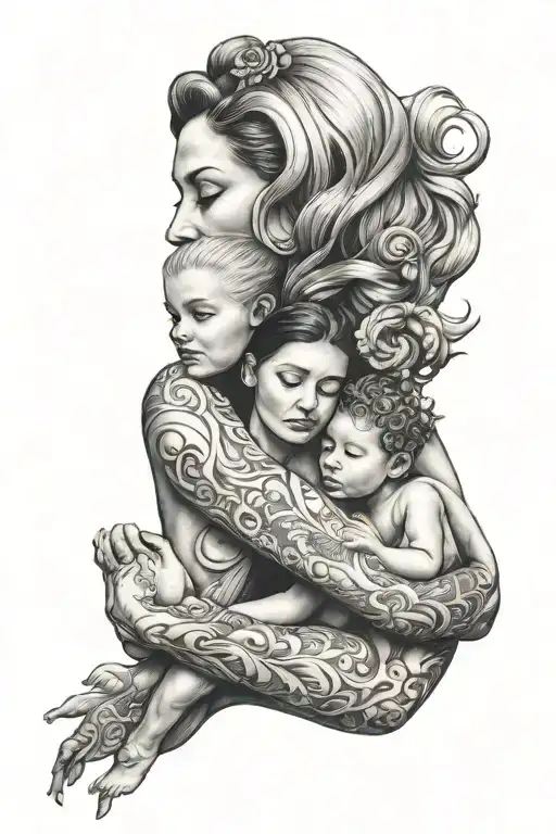 Mother Embracing Family