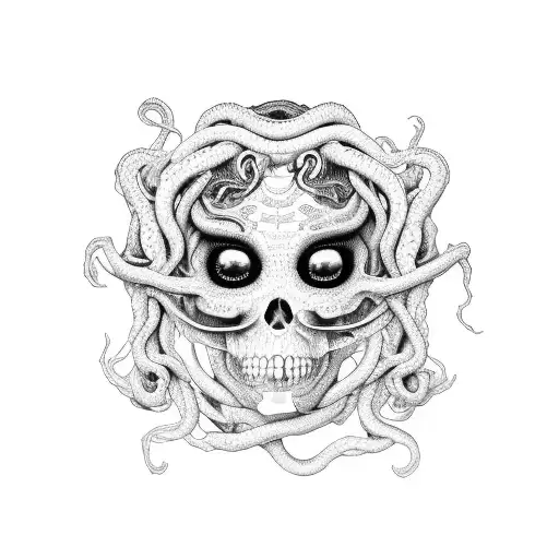 Cara De Medusa Que Sea Mitad Mujer Mitad Calavera No Heridas Y Serpientes En El Pelo Vivas Y Muertas