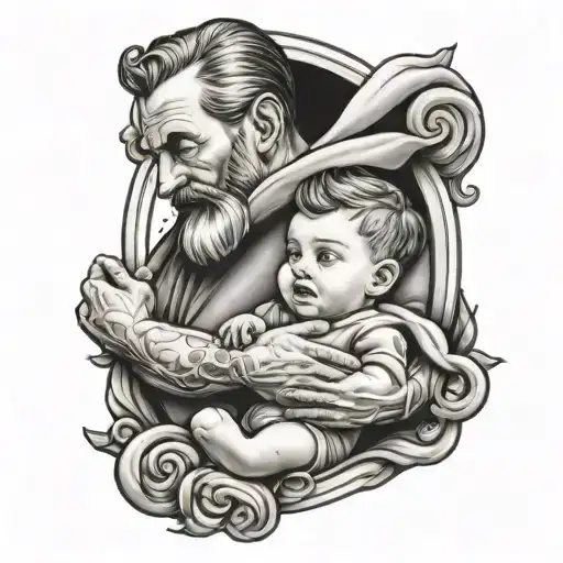 American Traditional Tattoo Art Of A Father Looking Over His Son From Heaven