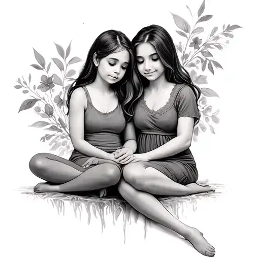 Mother And Daughter Sitting