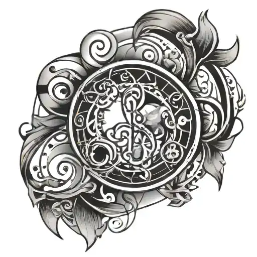 A Stylized Life Cycle Symbol With Musical Elements