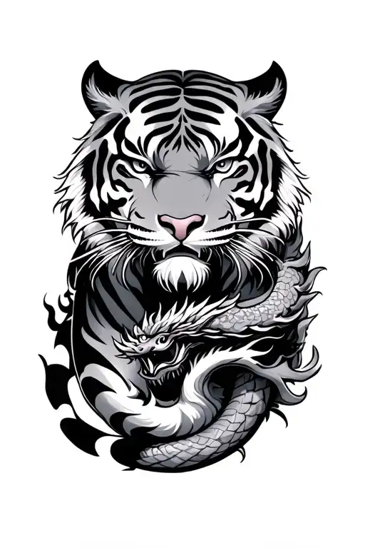 A Jappanse Style Tiger With A Dragon Wrapped Round