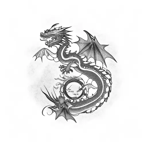 Dragon With Flowers Mixed With Japanese Letters