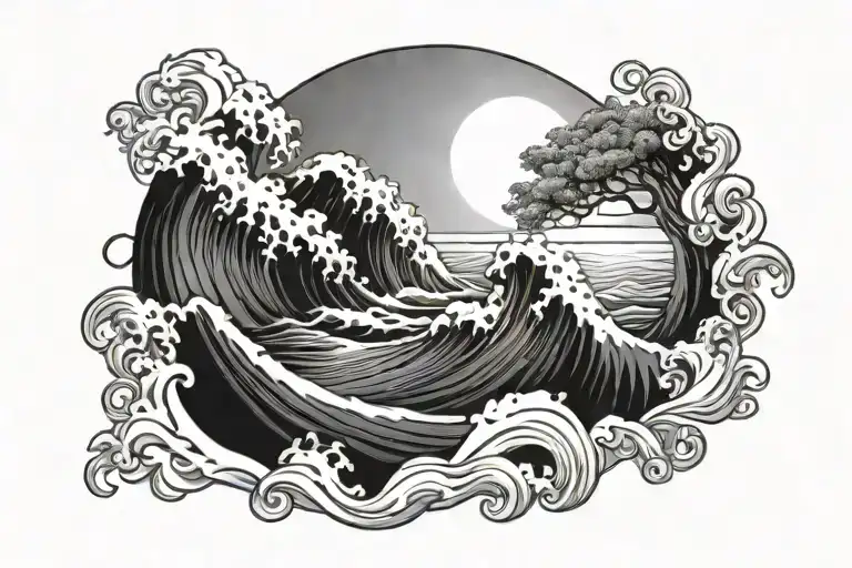 Sea Wave And Sun Setting