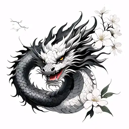 Japanese Dragon With Cherry Blossoms