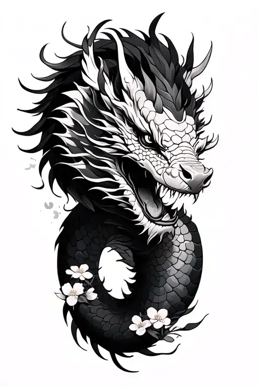 Japanese Dragon With Cherry Blossoms Portrait Length