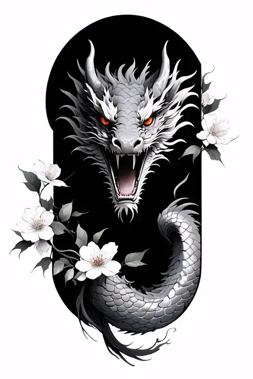 Japanese Dragon With Cherry Blossoms Portrait Length