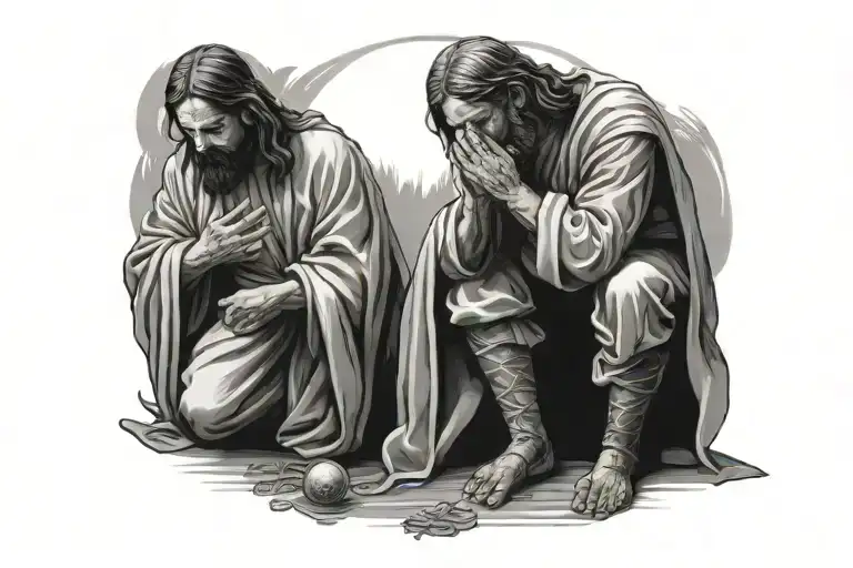Doctor Kneeling Praying And Jesus Standing Behind Blessing