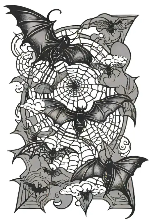 Spider Web And Bats Flying