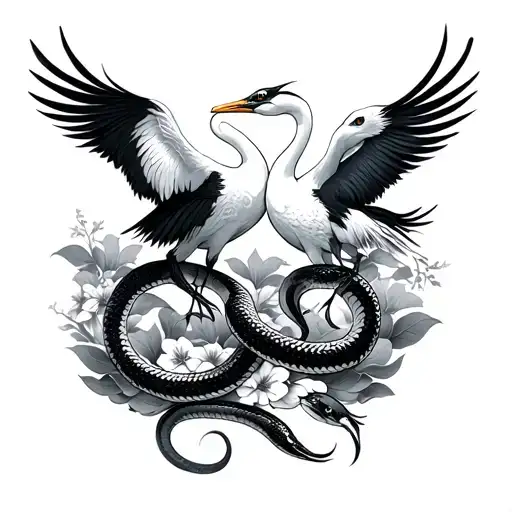 Cranes And Snake Full Arm Sleeve Japanese Style