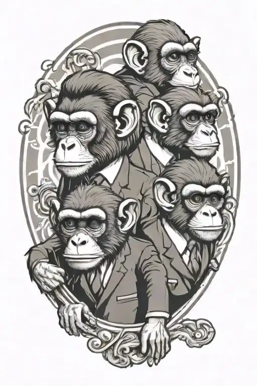 Monkeys In Business Suit Against The Background